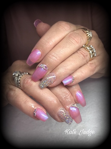 Pink And Glitter Nails With Swarovski 