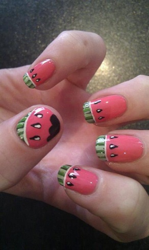 Watermelon Nails with &#39;Bite&#39; xD 