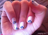 White with blue flowers