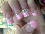 Pink Glitter French with rhinestones&amp;bow