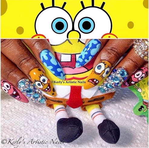 Sponge Bob Square Pants Nail Art Design