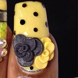 3d Flowers - Black and Yellow Nail Art