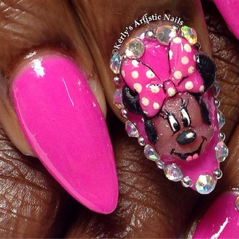 Minnie Mouse Neon Pink Nails -Not Polish