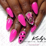 Minnie Mouse Nails - Neon Pink