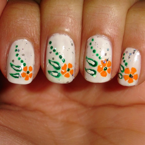 Floral Nails- Indian Flag colors - Nail Art Gallery