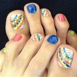 Rainbow Marble Toe nail art
