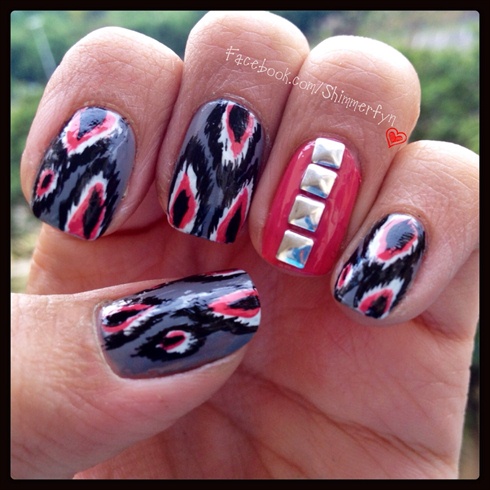 Ikat pattern nails with studs
