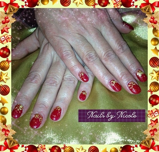 Red Gel Nails With Gold Flake