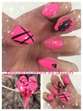 Hot Pink Almond Nails With Feather Art 