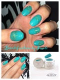 Teal Gel Nails With Gold Glitter