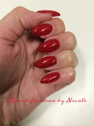 Red Glitter Almond Nails 