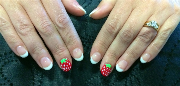 French Gel Manicure With Strawberry Art