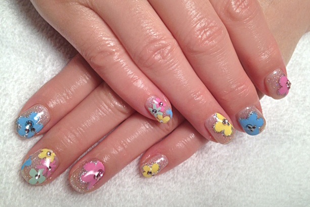 Hand painted colorful flower mani art  