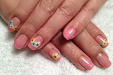 Pink glitter ombre + Multicolor flowers