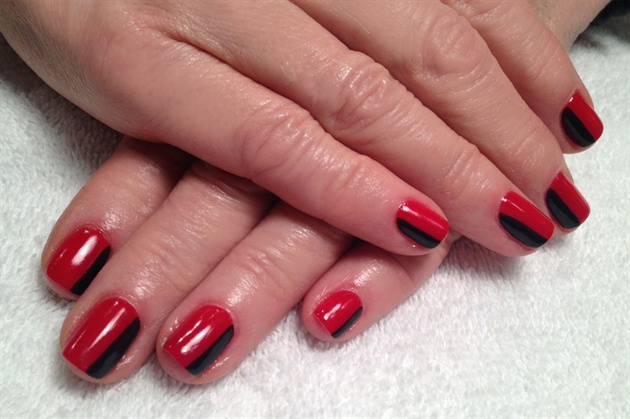 Red with black streak nails