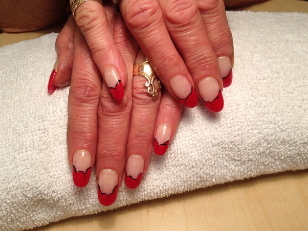 Simple french nails with red color