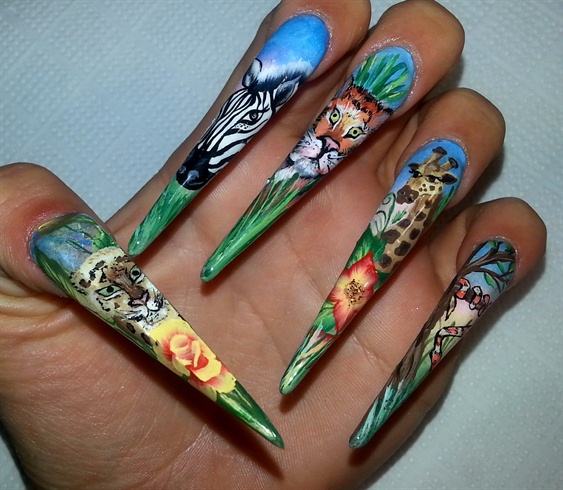 My jungle nails done! i used acrylic paint to create my design