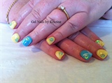 Blue and yellow with encased 3-d swirls