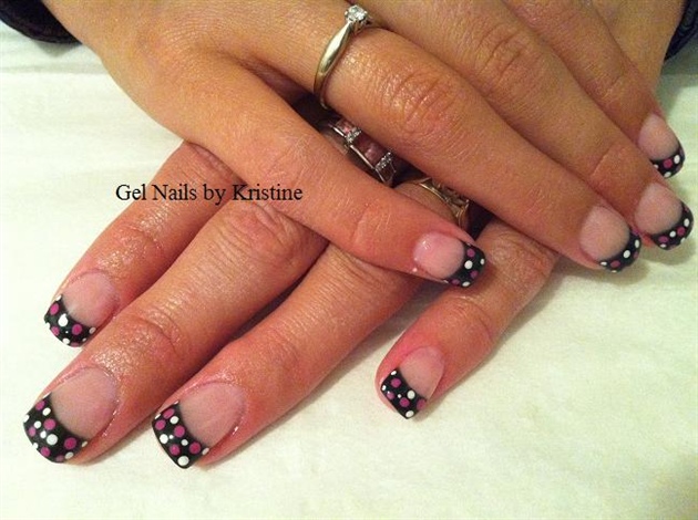 black with pink and white polka dots