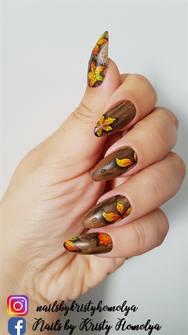 wood grain autumn nails with gel paints