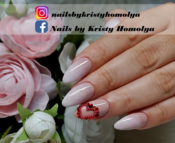 ombre winter nails with crystal heart