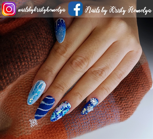 Winter nail art with 3d snowflake