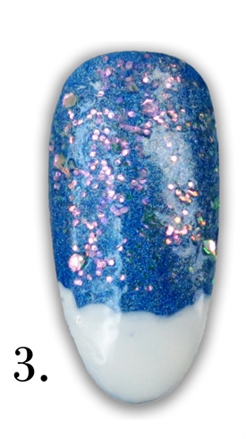 add iridescent glitter to the base color and cover the whole nail with matte top coat