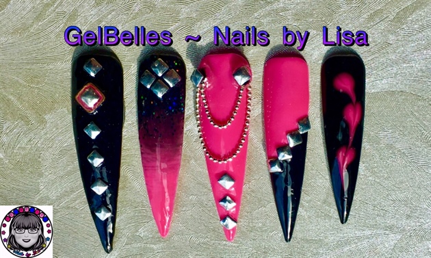Pink And black Stiletto Nails