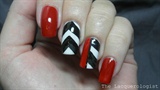 Red, Black and White Chevron Nails