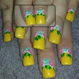 Bright yellow with roses 