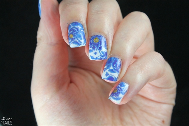 Blue Floral nail art water decals design