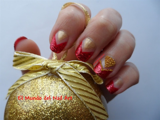 Golden&amp;Red Nail Art Design