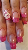 Pink Glitter French Gel with 3d Flower