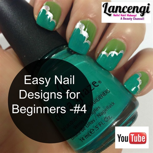 Easy Nail Art - Green &amp; Silver Clouds