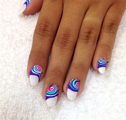 Use your artistic skills to paint some wild colorful designs up by the cuticle area.  