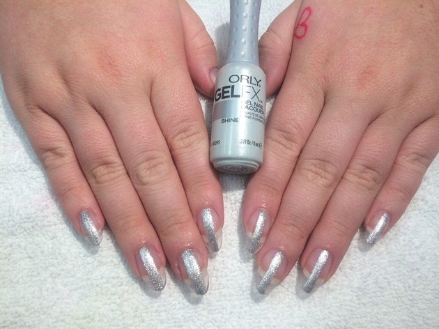 Apply a thin stroke of gel polish.  I used this beautiful silver from Orly.  Cure.  