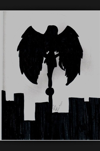 This picture of an angel standing over a cityscape was the basis of my nail design inspiration.