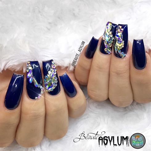 Navy Blue + Bling Square Nails