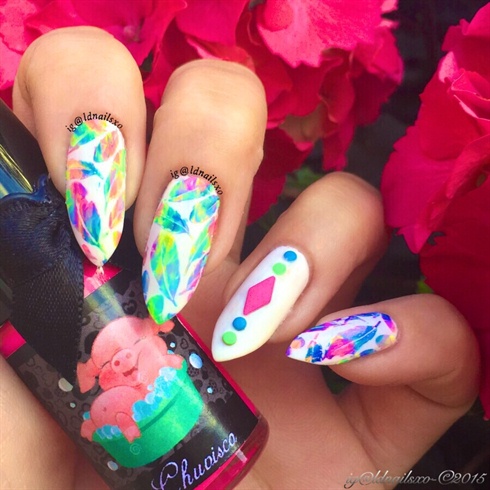 Colourful Feather Stamping Nails