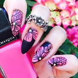 Pink &amp; Black Floral lace Nail Art Stamping