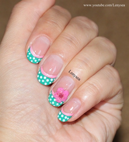 Teal and Pink French with Flower