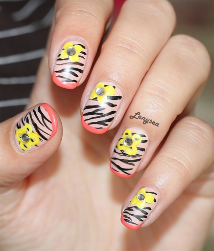 Zebra Floral Nails