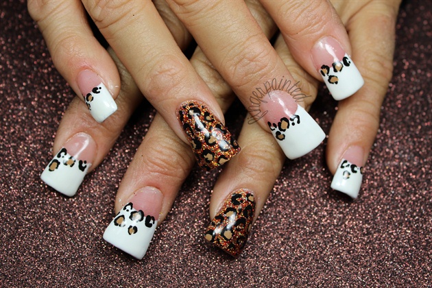 Glitter Cheetah Pink and White French