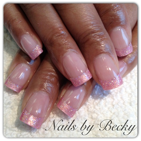 Pink glitter French
