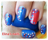 blue and red with dots.