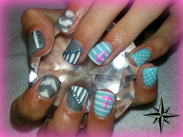 2. Nautical Nail Art with Stripes and Anchors - wide 5