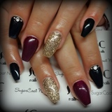 Burgundy, Gold and Black Coffin Nails