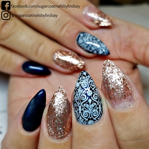 Navy and Rose Gold Filigree