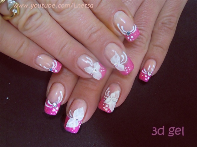 Pink french and 3d gel decoration