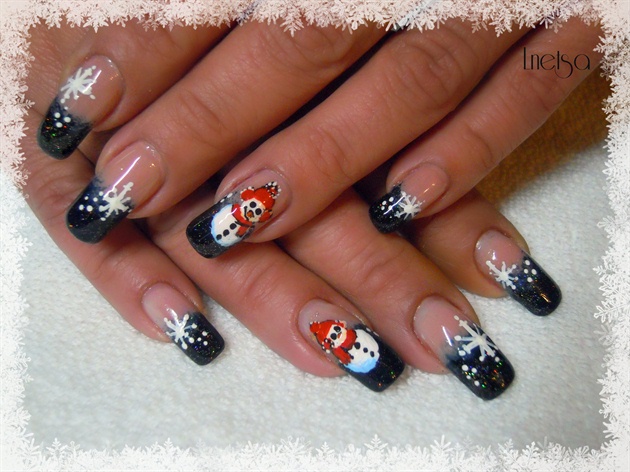 9. Snowman and Christmas Tree Acrylic Nail Design - wide 7